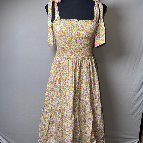 Flying Tomato Dresses & Skirts - Flying Tomato Floral Smocked Maxi Dress Tie Shoulder Cotton Multi Color M Tiered